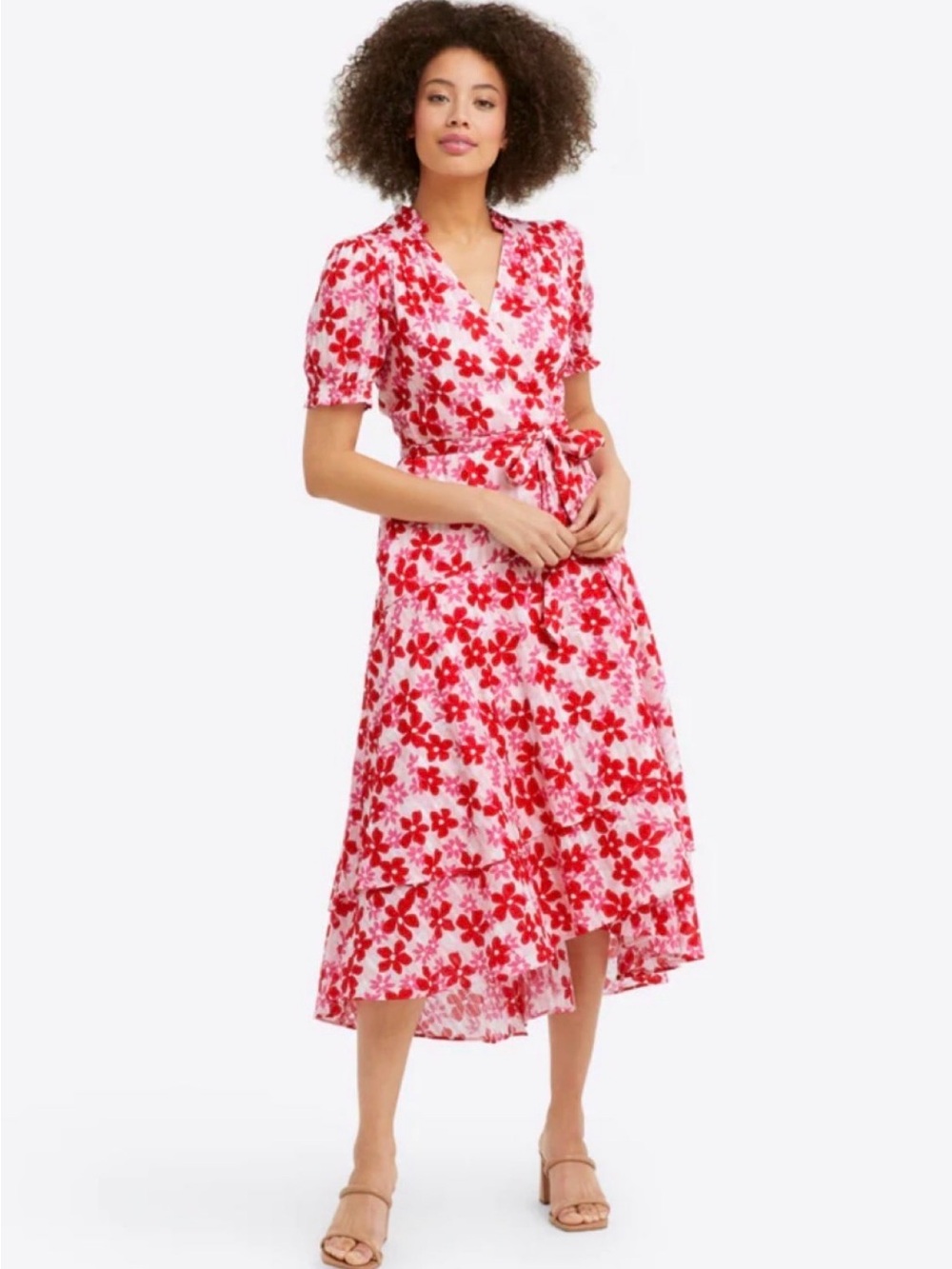 Draper James Wrap Midi Dress in Pink and Red Floral